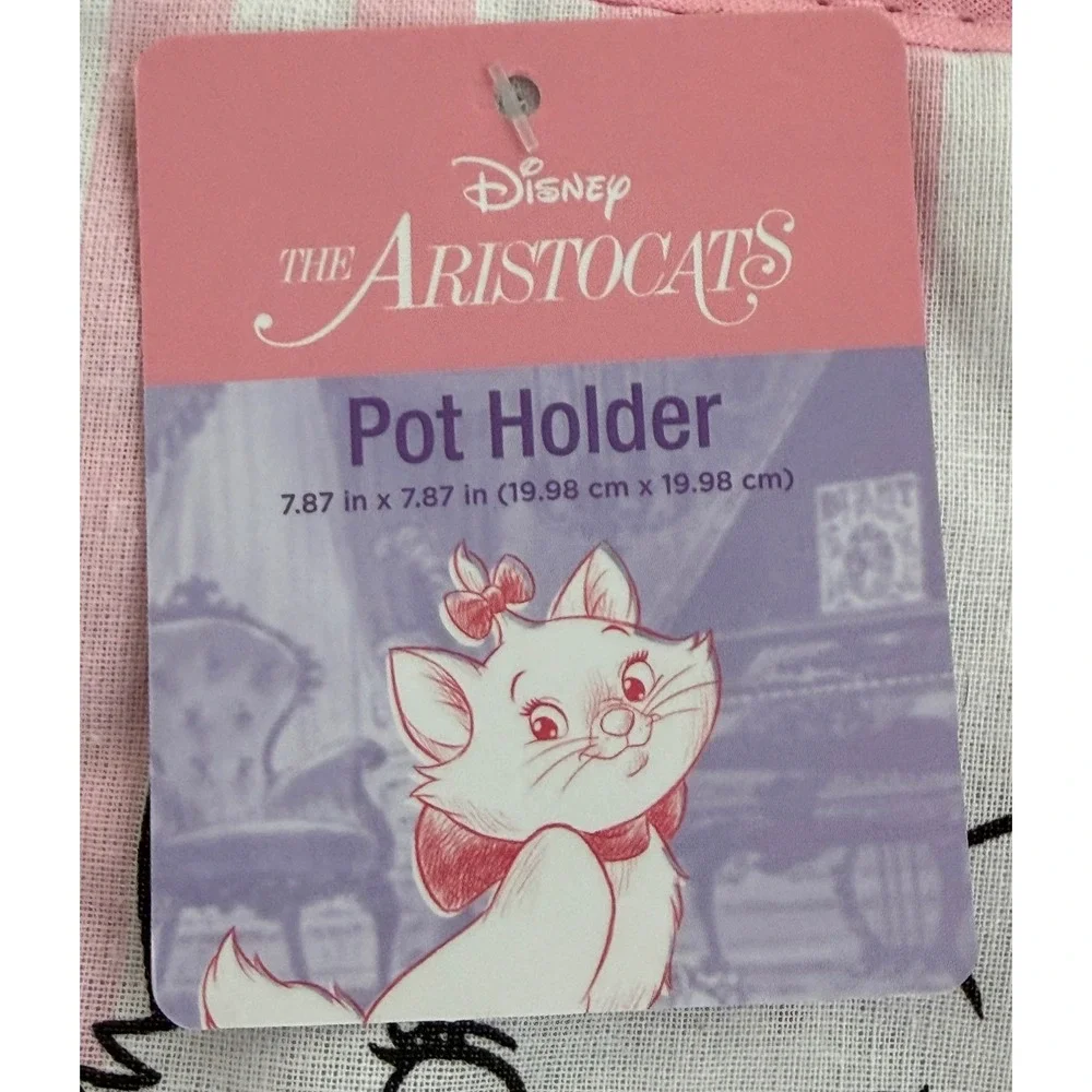 Disney The Aristocats Marie Oven Mitt and Pot Holder Set Pink White Striped NEW